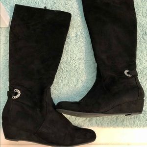 Microfiber knee high wedge boots